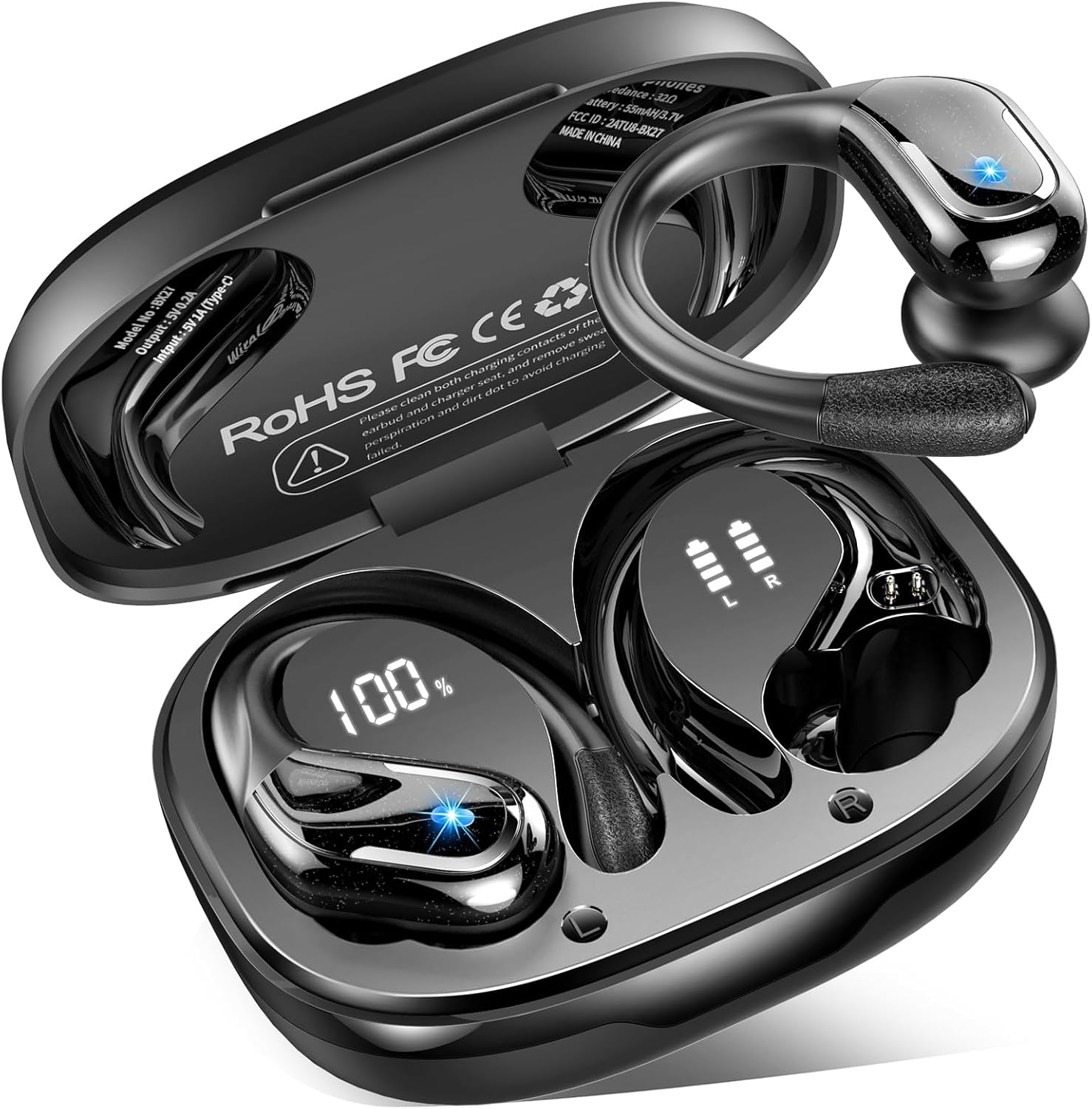 Wireless Earbuds Sport, Bluetooth 5 4 Headphones 2024 Bluetooth Earbuds with 75 Humans resources Stereo, 4 ENC Mic, Over-Ear Buds with Earhooks Sound Canceling Earphones, IP 7 Water Resistant Headset for Workout/Running