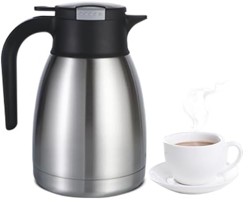 Heritage 66 Thermal Coffee Pitcher Dispenser, Triple Wall Stainless Steel, Vacuum Insulated, 34 oz/ 1 Liter, Keeps Hot 12 Hours (1 Liter/ 34 Oz)