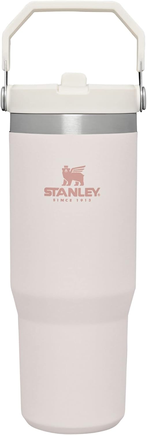 Stanley IceFlow Stainless-steel Stemless Glass with Straw – Vacuum Insulated Canteen for Home, Office or Automobile Reusable Cup with Straw Leakage Resistant Flip Cold for 12 Hrs or Cold for 2 Days (Rose Quartz)