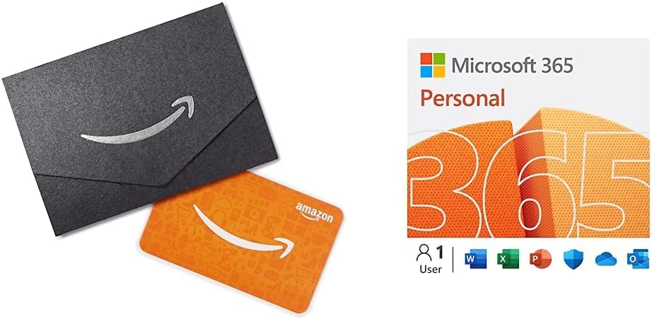 Microsoft 365 Personal (Office) + $ 10 Amazon Gift Card|12 -Month Membership|1 Person|Word, Excel, PowerPoint|PC/MAC Immediate Download And Install|Activation Needed