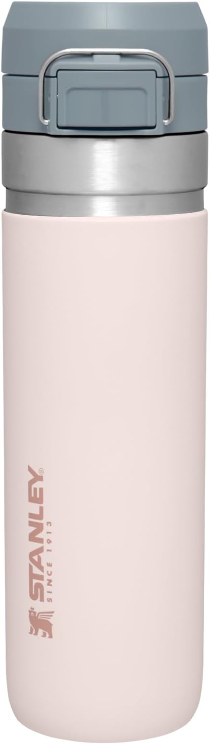 Stanley Quick Flip GO Canteen 24 oz|Push Button Lid|Leakproof and Packable for Travel and Sports|Insulated Stainless Steel|BPA-Free|Rose Quartz