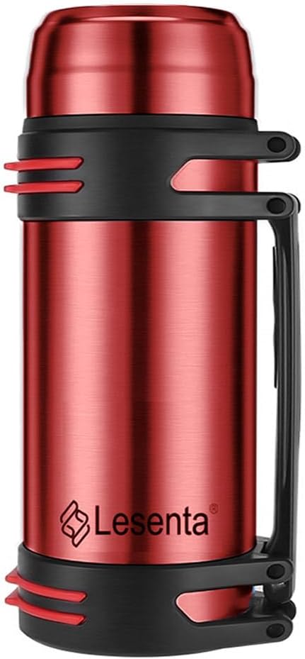 Insulated Thermoses 86 oz for Coffee Hot & Cold Consume Stainless-steel Water Bottle with Wide Mouth Spout lid and Flexible Strap (Red 86 oz)