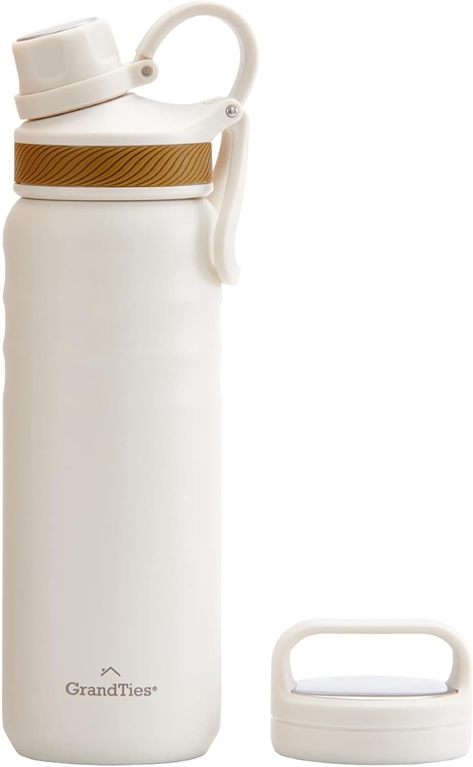 GRANDTIES 2 Covers Sports Stainless Steel Water Bottles– Wide Mouth Vacuum Cleaner Insulated Reusable Leakage Proof BPA-Free Travel Metal Canteen, Thermos Bottles for Men Women Health Club (Cream Color White 24 oz)