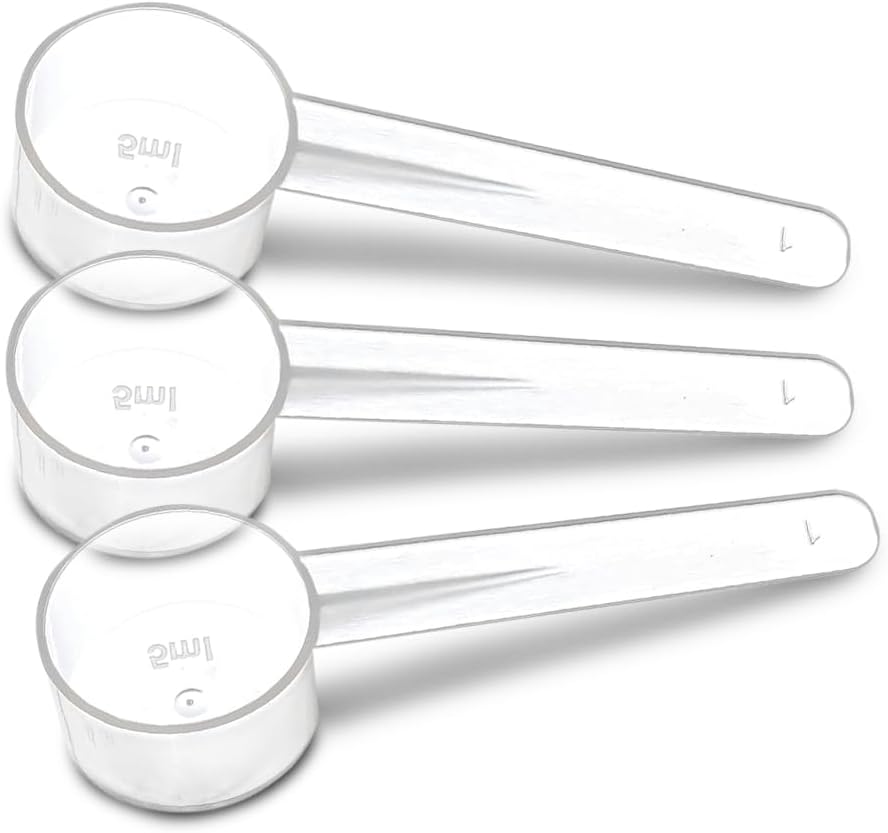 3 Measuring Spoons Set with Short Handle – 1 Teaspoon (5 ML) Clear Plastic Scoops for Creatine, Coffee, Grains, Spices, Powders, and Other Dry Goods, BPA Free, Kitchen Tools Measure, Fits in Jars