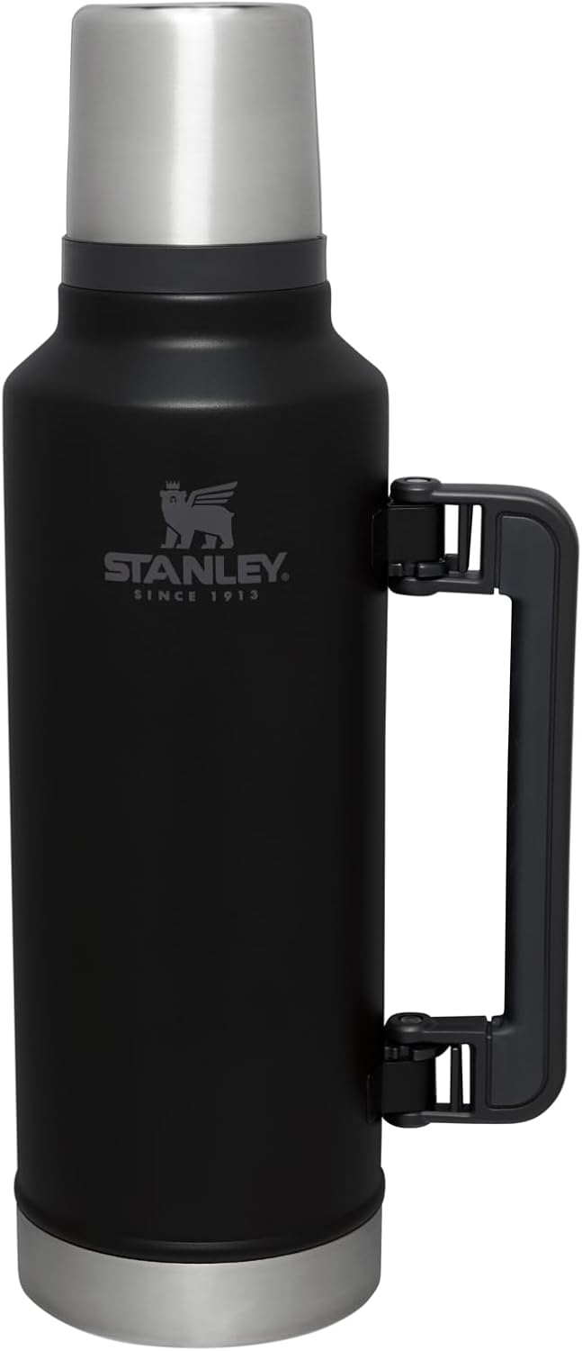 Stanley Standard Legendary Vacuum Bottle 2.0 qt|Wide Mouth with Leakproof Mug Cover|Maintain Drinks Hot or Cold|Packable for Travel|Protected Stainless Steel Thermal Container|BPA-Free|Black 2.0
