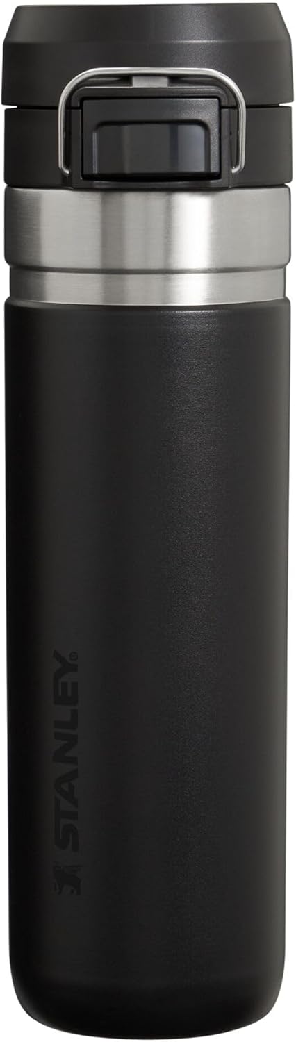 Stanley Quick Flip GO Water Bottle 24 oz|Button Cover|Leakproof and Packable for Traveling and Sports|Insulated Stainless Steel|BPA-Free|Black 2.0
