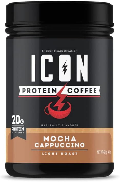ICON MEALS Protein Coffee, Premium Whey Protein, 150mg of Caffeine, Nootropic Blend, Gluten-Free & Non-GMO, Energy and Focus, Keto Friendly, Low Carb, High Protein (Mocha Cappuccino)