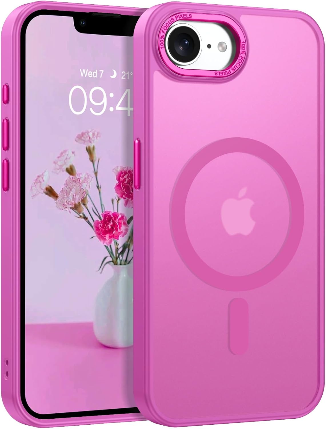 VENINGO for iPhone 16e Case Compatible with MagSafe, Translucent Matte Magnetic iPhone 16e Case for Women Girls, Shockproof, Anti-Slip, Peony