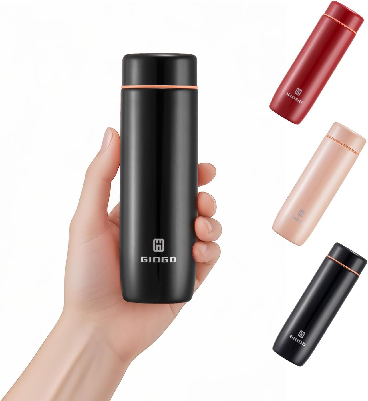 Small Thermo Bottle Slim Mini Vacuum Insulated Water Bottle 285ml/9.6oz Water Flask Stainless Steel Thermal Water Bottles Thermo for Hot and Cold Drinks Perfect for Purse or Kids Lunch Bag(Black)