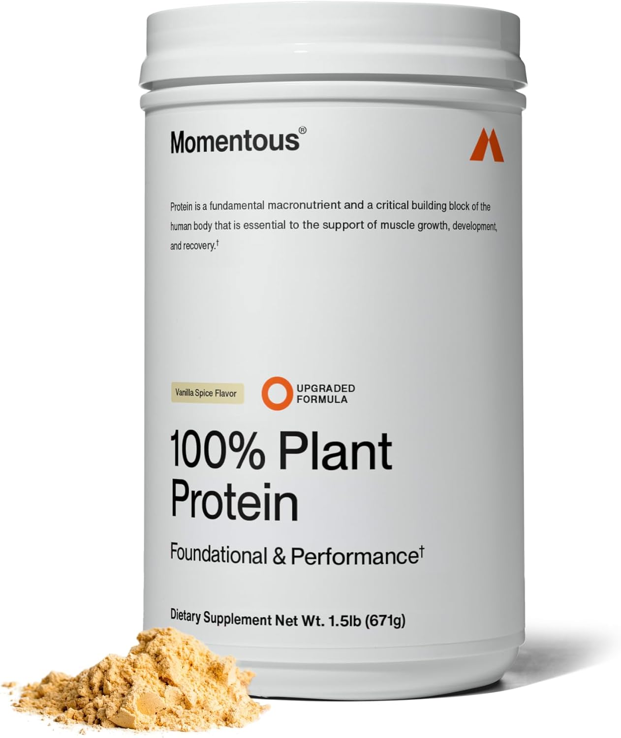 Momentous Vegan Protein Powder – 20 g Plant-Based Protein – NSF Certified, Gluten-Free, Non-GMO, 22 Servings for Essential Everyday Use, Vanilla Spice