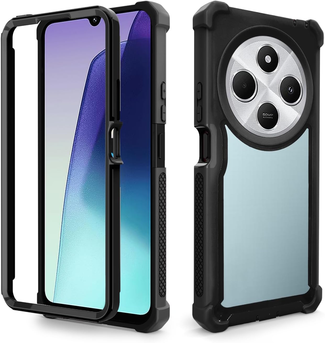 Asuwish Phone Case for Xiaomi Redmi 14C 5G/14 C 4G/A4/A3 Pro/14R/Poco C75 Cover Rugged Shockproof Drop Proof Full Body Protective Heavy Duty Hybrid Mobile Cell Accessories C14 75C LTE Women Men Black