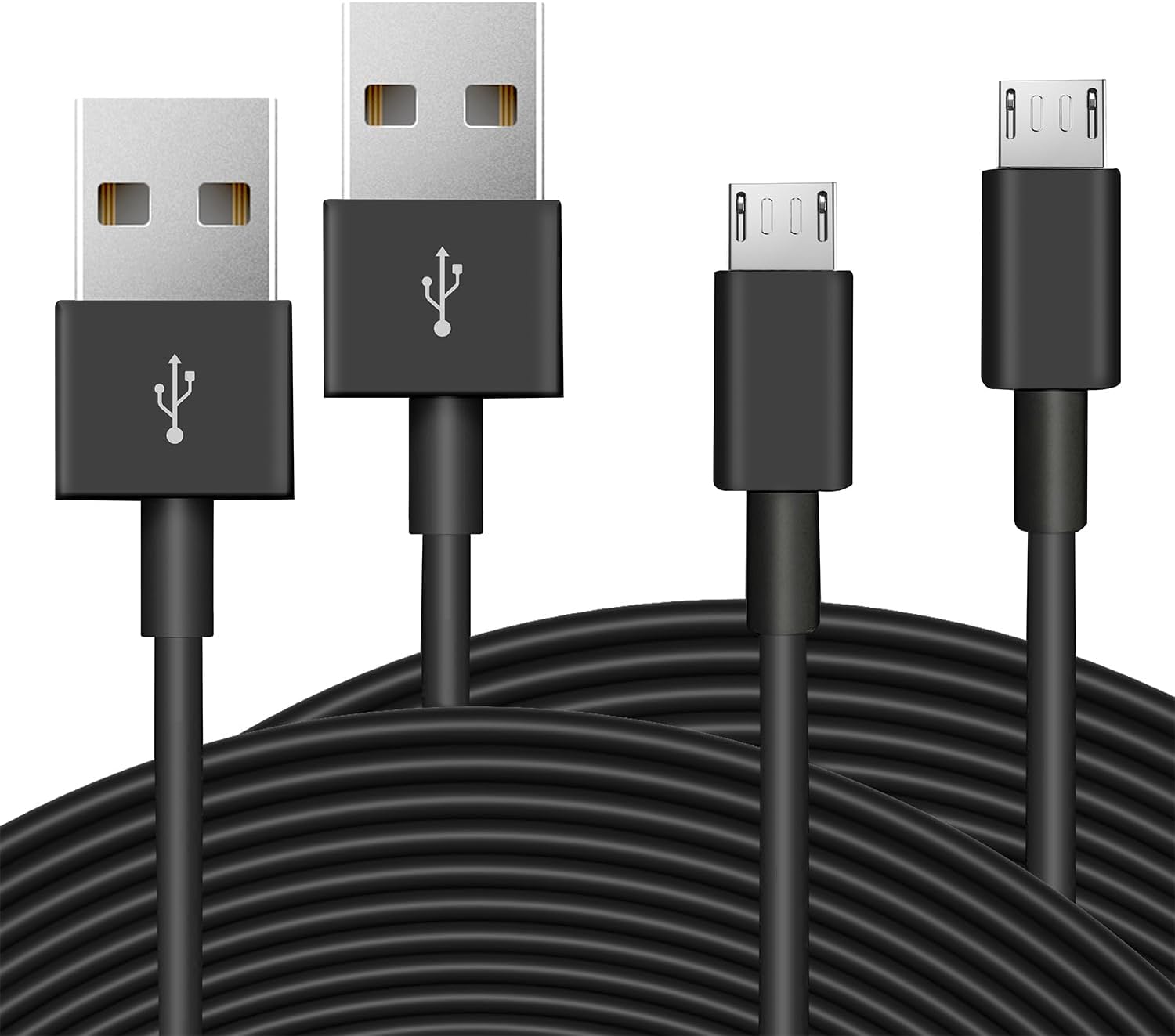 2 Pack 16 4 feet 5 M Micro USB Wire, Charging and Information Sync, Micro USB Power Expansion Cable for CCTV Home Protection Camera, Mirror Dot, PS 4 Controller, Fire Kindle, Electronic Camera, Tablet Computer, Phone and More-Black