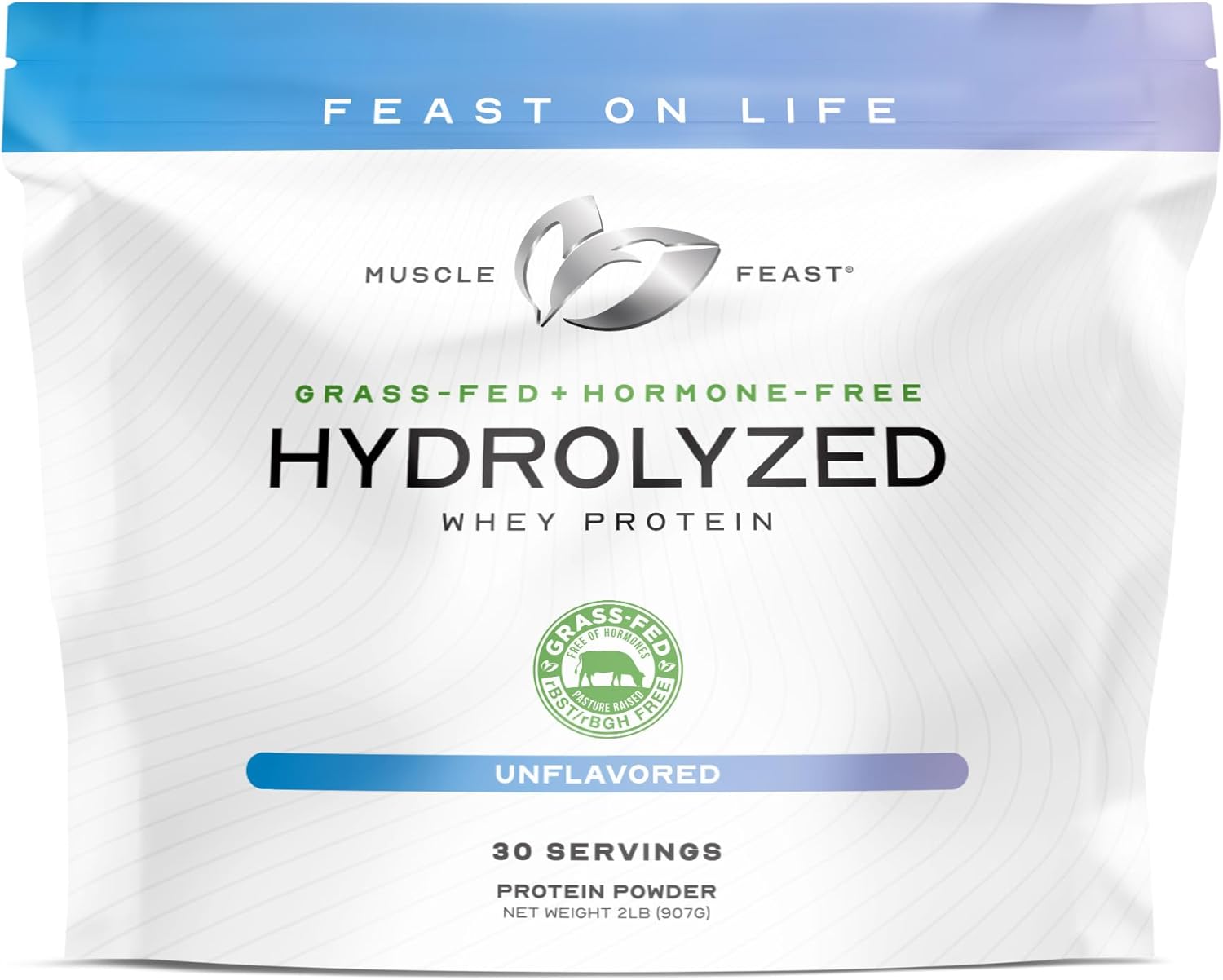 Muscle Feast Grass-Fed Hydrolyzed Whey Protein Powder, All Natural Hormone-Free, Unflavored, 2lb