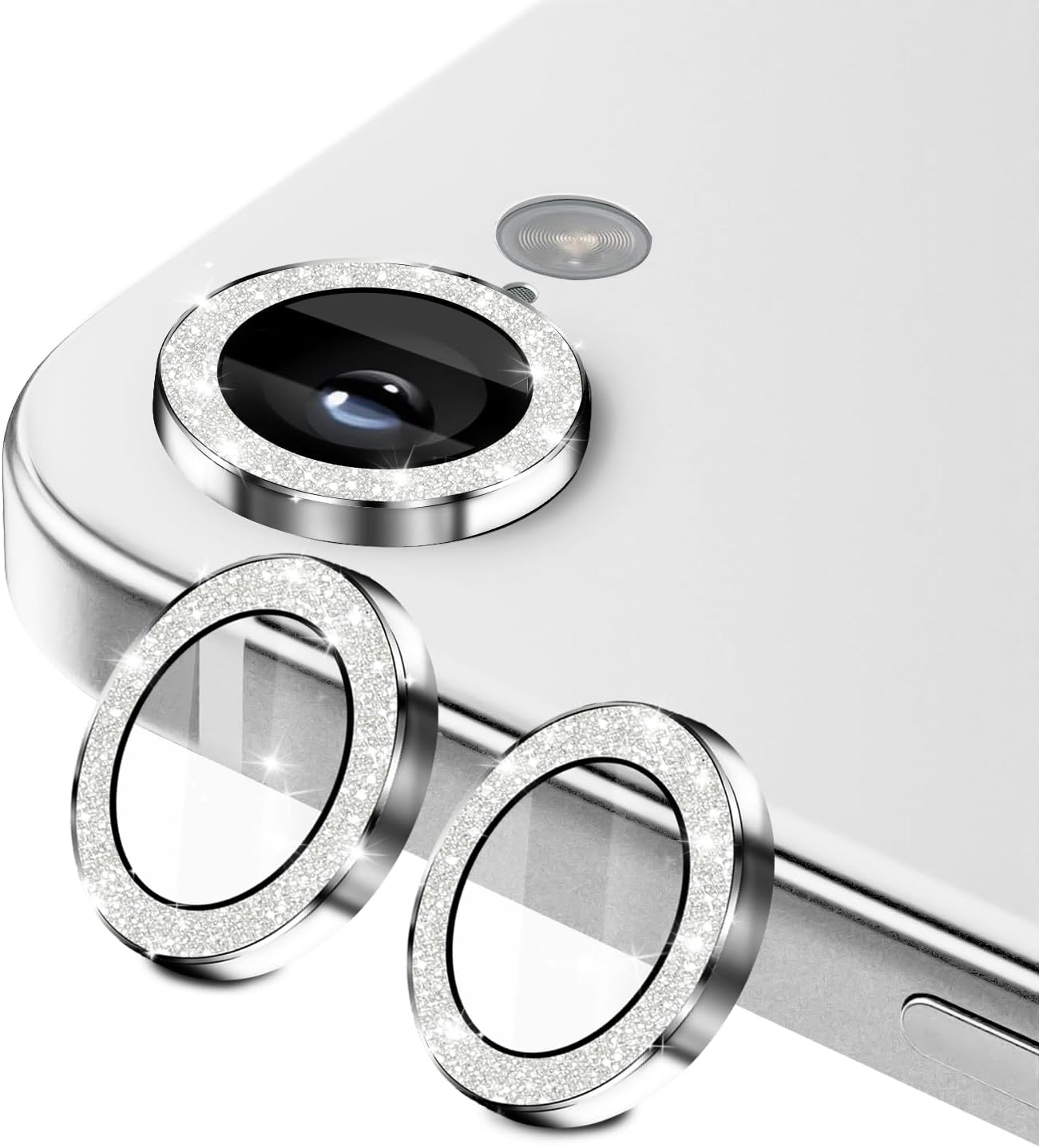 Camera Lens Protector Compatible for iPhone 16e,Bling Metal Ring Tempered Glass Cover,Anti-Scratch Protection,Case Friendly,Bumper Design,Set of 3 – Silver
