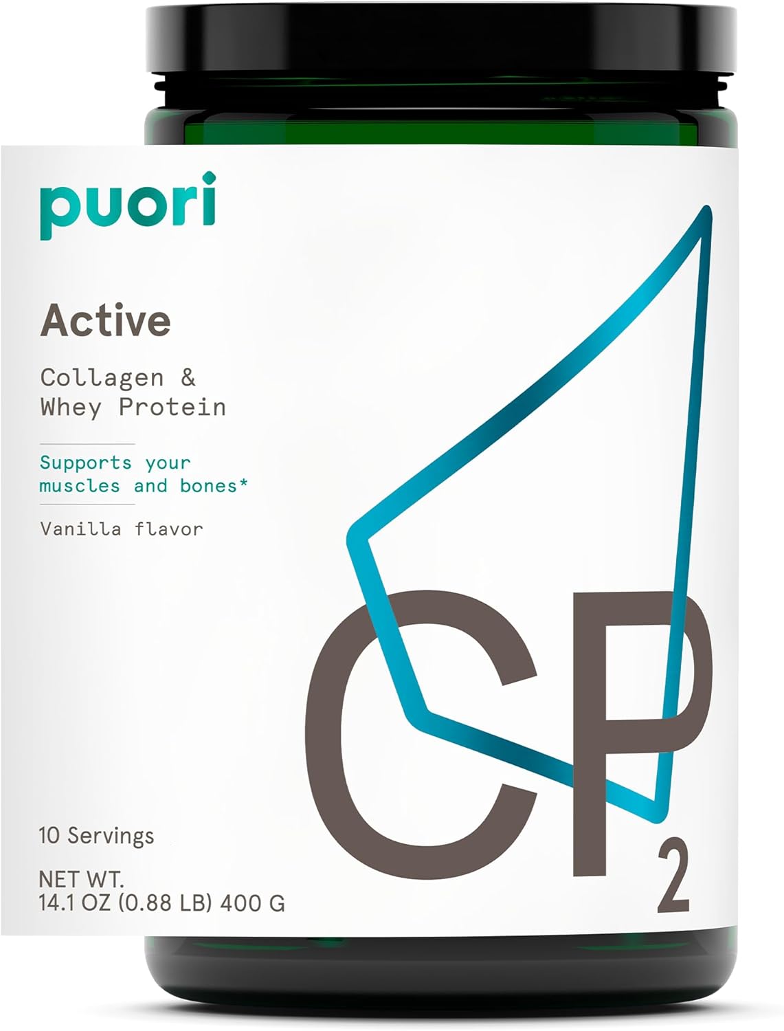 Puori Whey Protein Powder with Collagen, CP2 Active, Pasture Raised, Grass-Fed & Non-GMO – 100% Natural and Pure for Muscle Growth – 14.8G Protein 0.88lbs