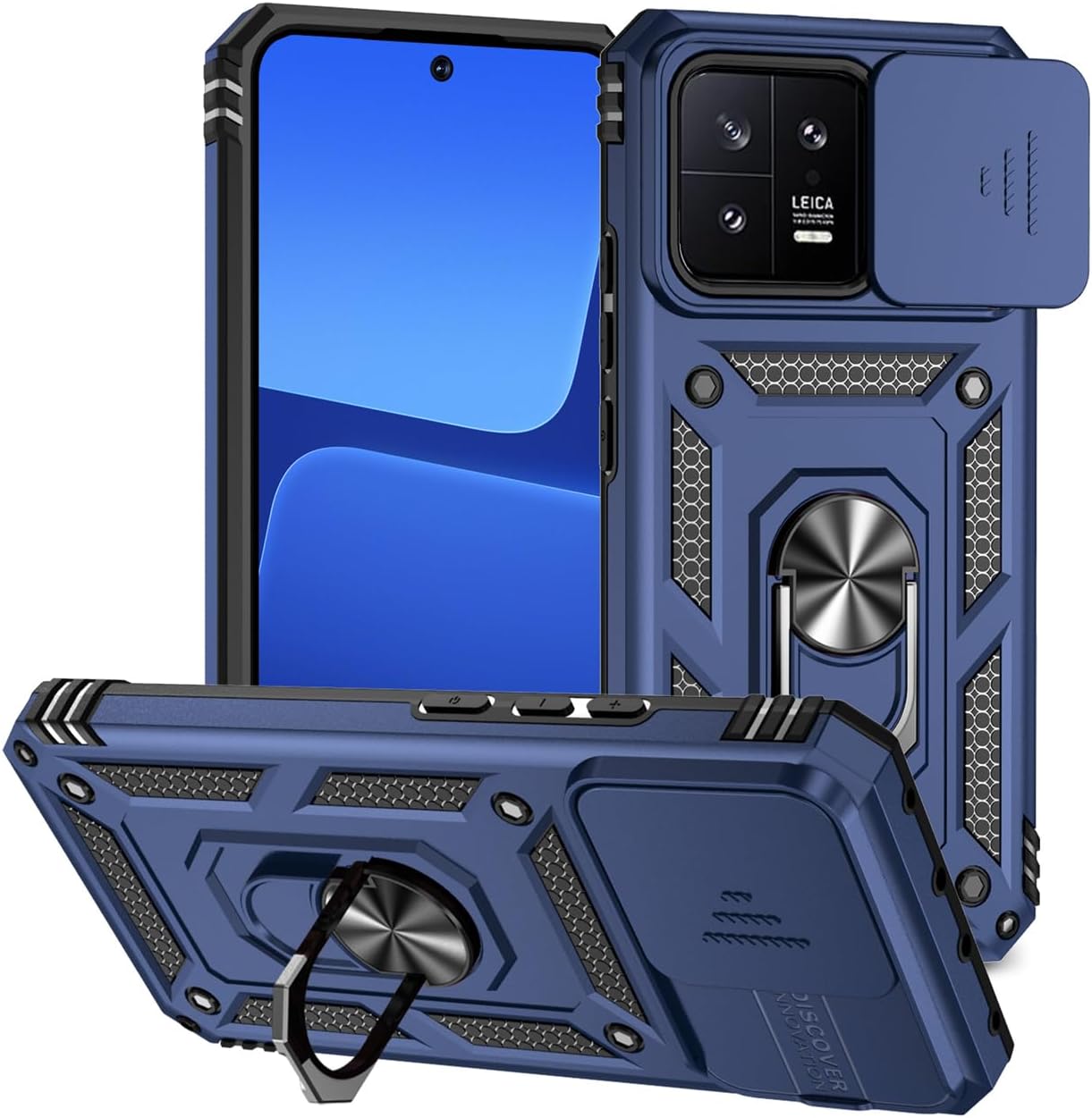 Case for Xiaomi 13 5G Case, 2211133C Case with Slide Camera Cover, Built-in 360° Rotate Ring Kickstand Magnetic Shockproof Phone Cover for Xiaomi Mi 13 Blue