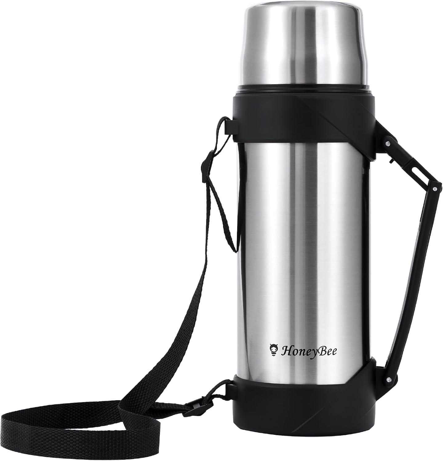HoneyBee Insulated Canteen 68 Ounce Thermos For Hot & Cold Consume Alcohol, 18/ 8 Stainless Steel Vacuum Insulation BPA Free, Travel Maintain Liquid Hot For 24 Hours (silvery white)…