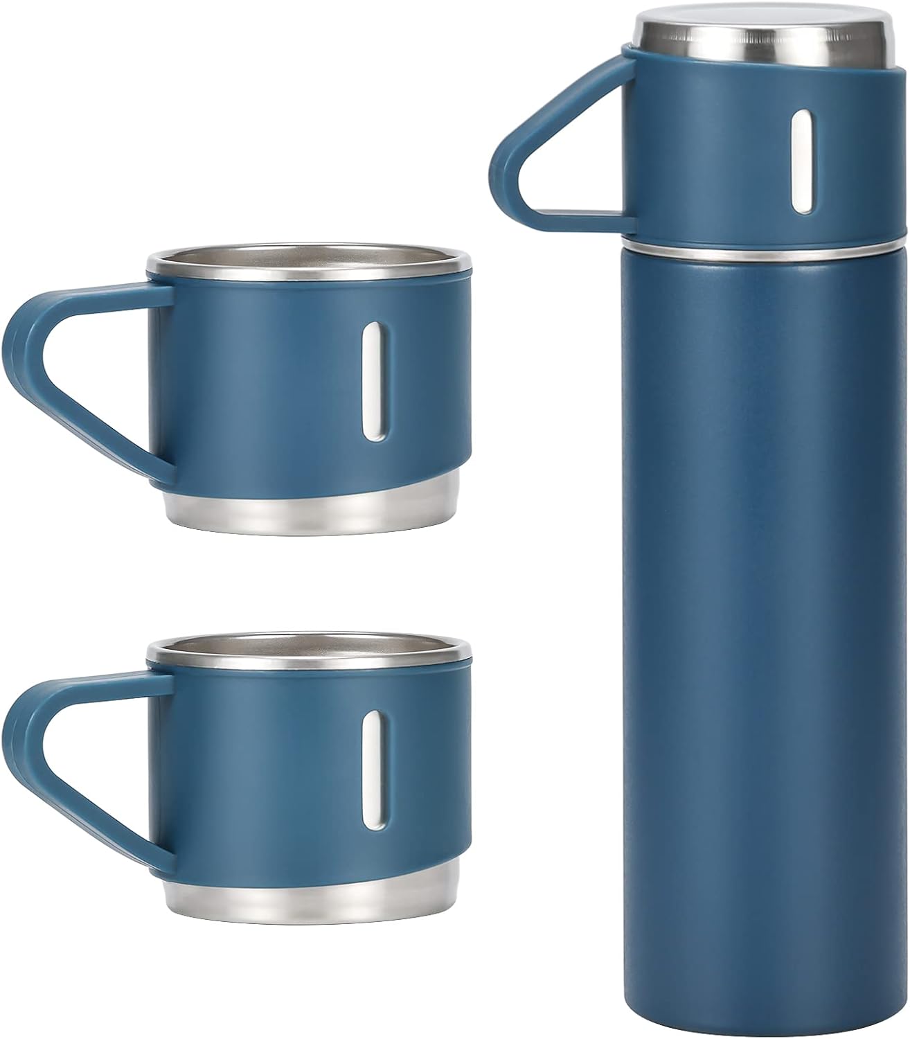 500 ml/ 17 OZ Stainless Steel Coffee Thermo Vacuum Cleaner Flask Set, Insulated Water Bottle with 3 Cup for Cold And Hot Drinks, Blue