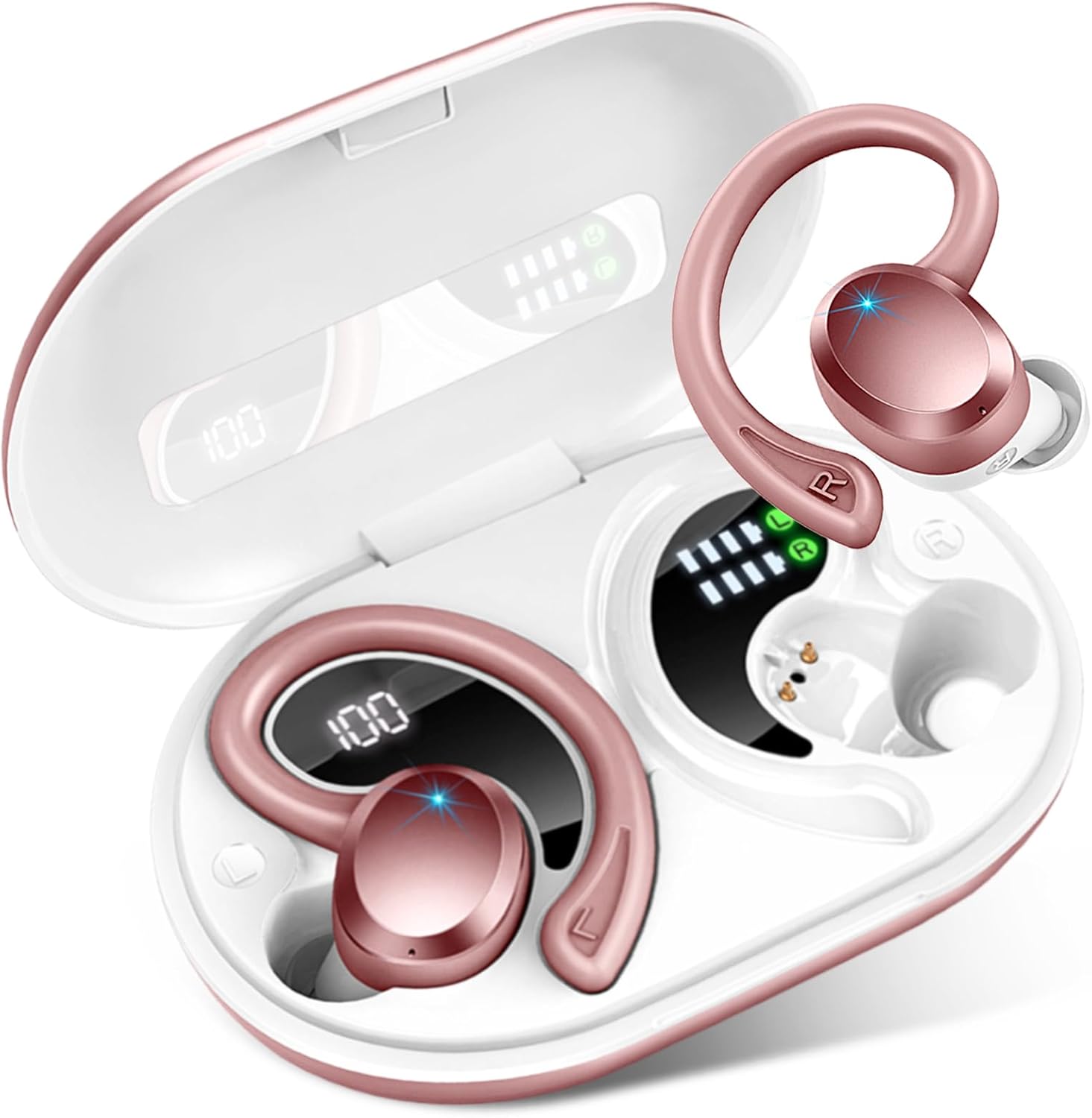 Wireless Earbuds Bluetooth Headphones Sporting Activity, 2024 Bluetooth 5 3 Earbud 3 D HiFi Stereo Over Ear Buds, 48 Humans Resources Earhooks Earphone with Noise Cancelling Mic, IP 7 Water-proof Headset for Workout/Running/Gym