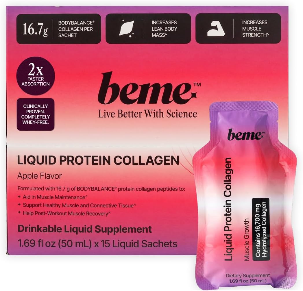 BeMe Liquid Protein Collagen Shot with BODYBALANCE® – 16.7g Hydrolyzed Collagen Peptides for Lean Muscle Growth & Fat Reduction – 15g Whey-Free Protein in Delicious Apple Flavor – Clinically Proven
