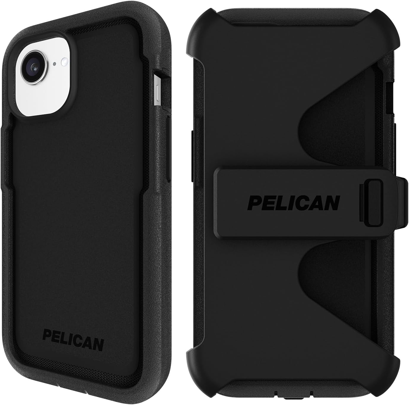 Pelican Voyager iPhone 16e (2025) / 15/14 / 13 Phone Case [Compatible with MagSafe] with 18ft Military-Grade Drop Protection – Heavy Duty Cover with Belt Clip Holster for iPhone 16e (2025) – Black