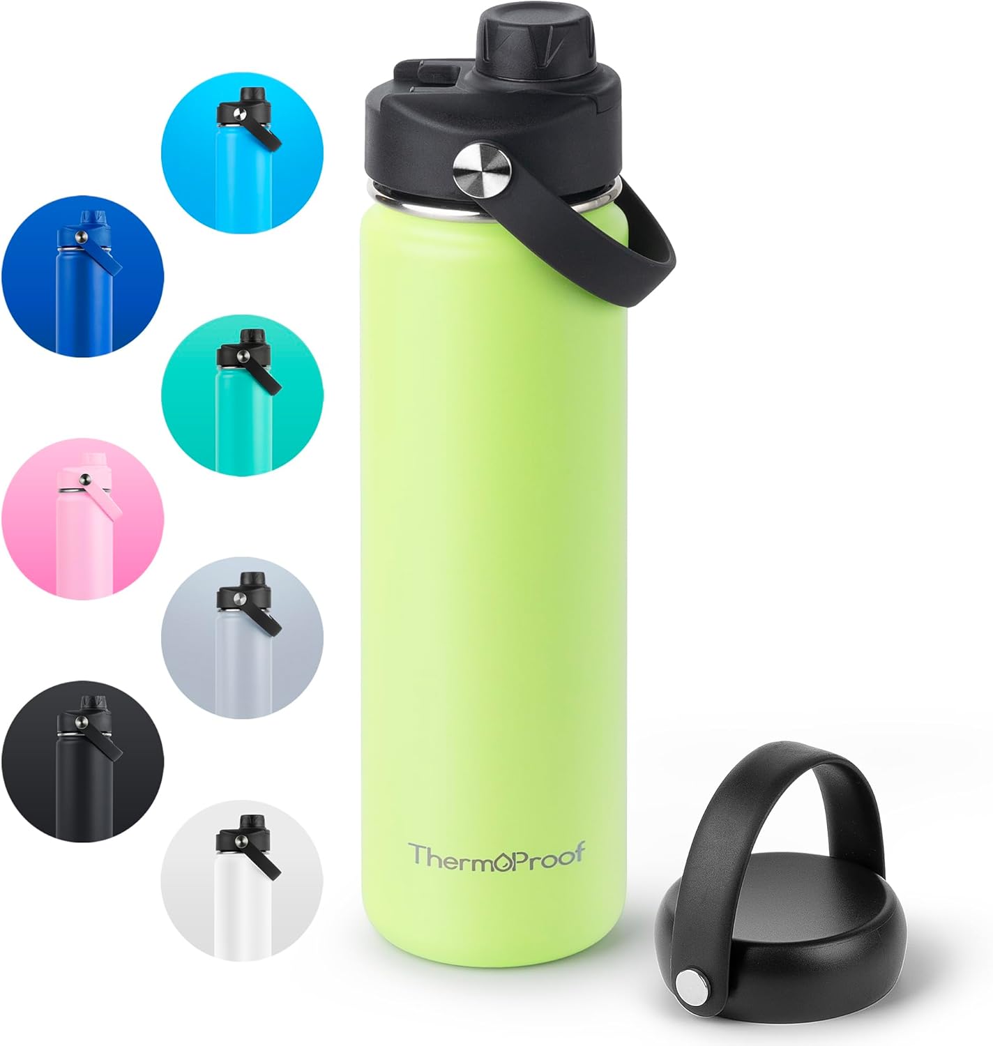 ThermoProof Double-Walled Vacuum Insulated Stainless-steel Canteen – Wide Mouth with Chug & Spout Covers, Dishwashing Machine Safe, Reusable, Leakproof, Hot & Cold for Men, Female & Kids – 22 oz, Fresh Mint