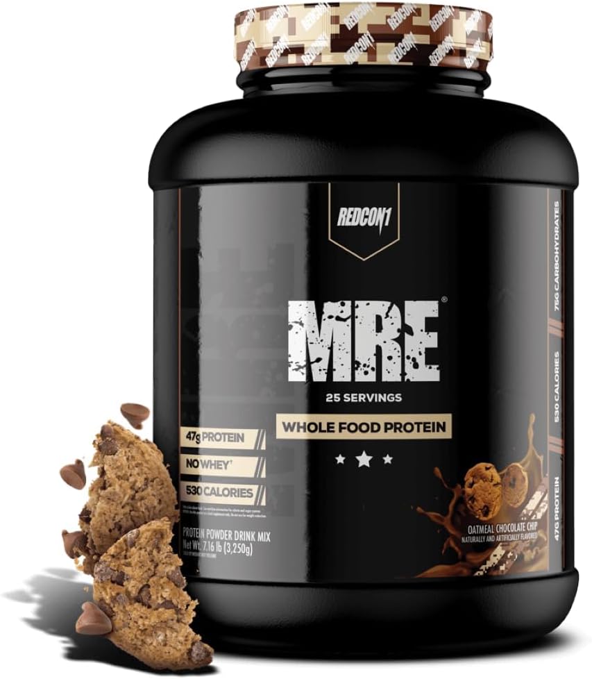 REDCON1 MRE Protein Powder, Oatmeal Chocolate Chip – Meal Replacement Protein Blend Made with MCT Oil & Whole Foods – Protein with Natural Ingredients to Aid in Muscle Recovery (25 Servings)