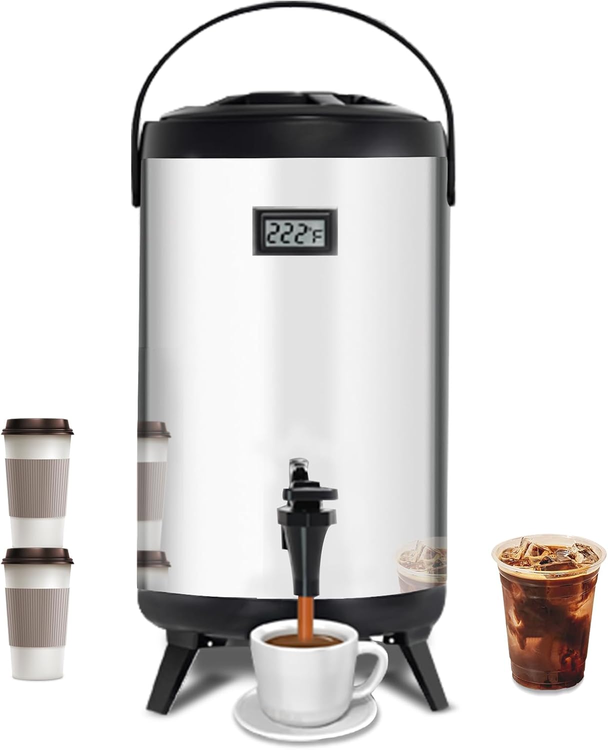 Insulated Beverage Dispenser, 12 L/ 3 2 Girl Coffee Dispenser, Tea Dispenser, Coffee Pitcher, Thermos Urn, Cold And Hot Consume Alcohol Dispenser Tap with thermostat For Hot Tea & Coffee, Cold Milk, Water, Juice(silver)