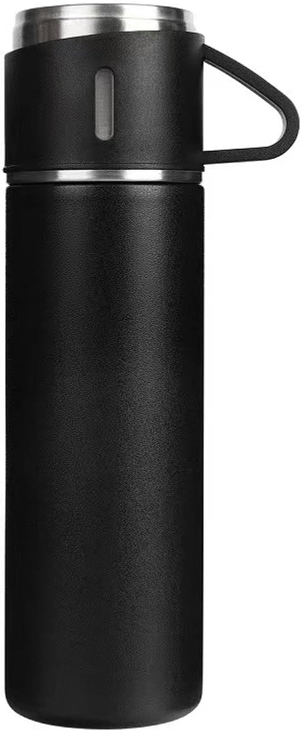 Shielded Canteen with Mug Traveling Coffee Cup with Deal With Stainless Steel Tumblers Thermos for Hot and Cold Drinks Water Flask 17 oz/ 500 ml Black