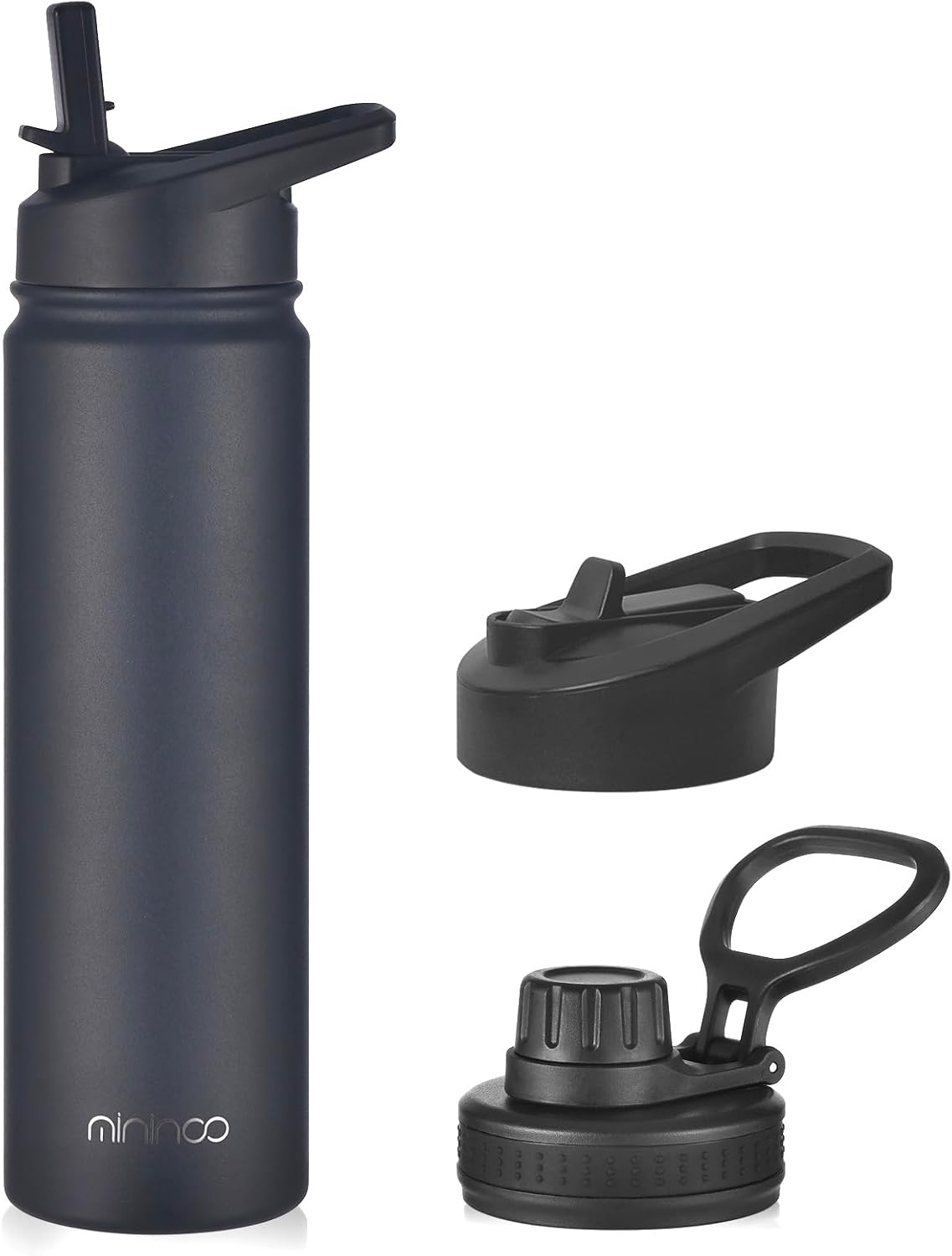 mininoo Shielded Stainless-steel Water Bottle with Straw and Lid for Sports, 24 oz, Black