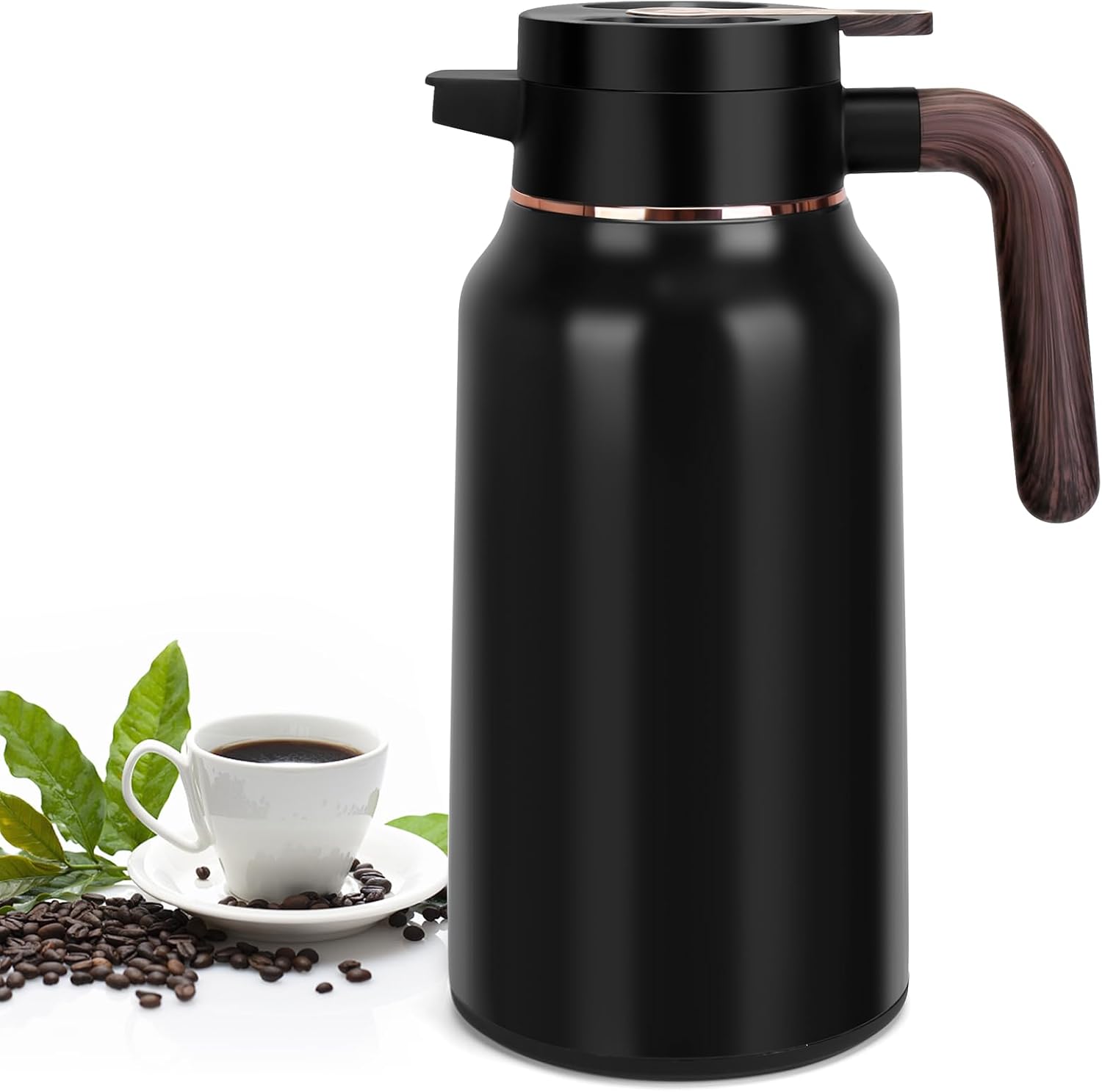 68 oz Thermal Coffee Pitcher, Stainless Steel Carafes for Hot Liquids 36 Hours, Shielded Coffee Carafes For Maintaining Hot Coffee, Warm Water, Tea, Hot Drink (Black)