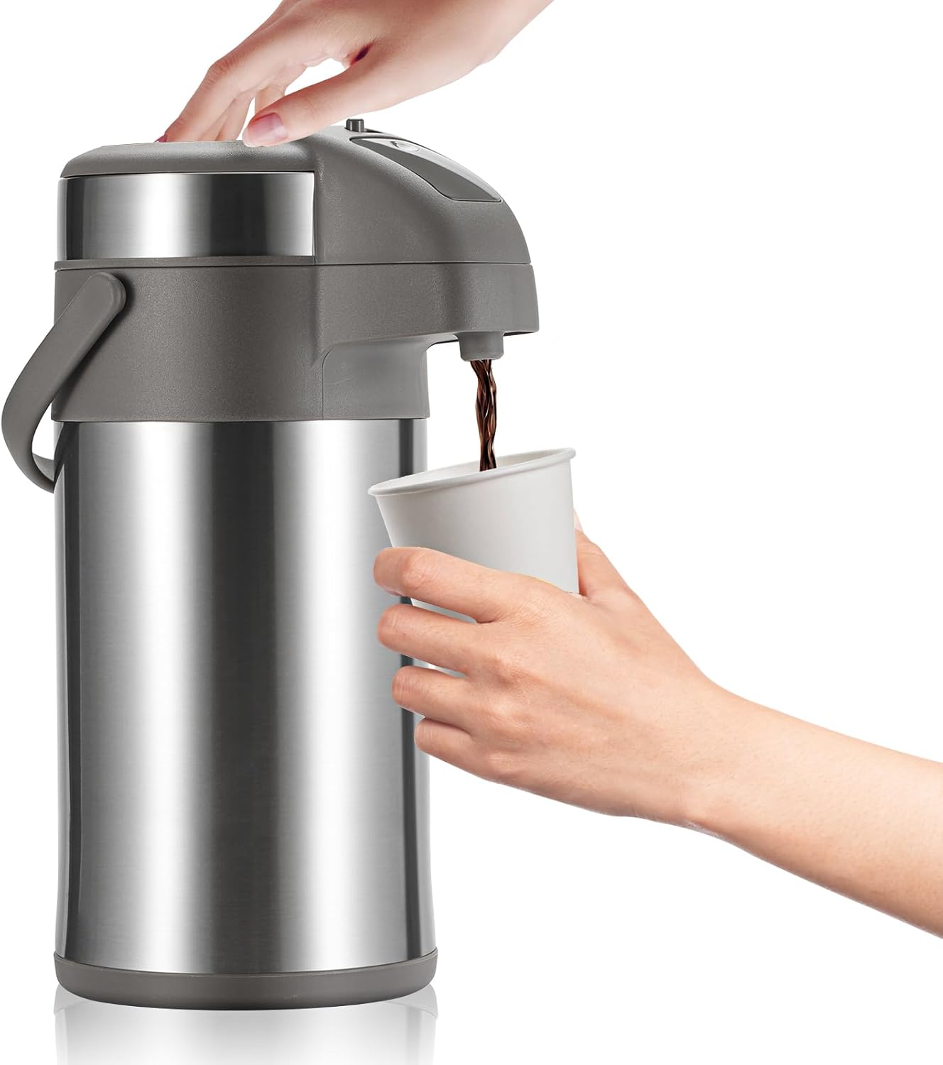 OJOJ 3 L/ 101 OZ Thermal Coffee Pitcher with Pump, Thermal Beverage Dispenser, Coffee Airpot Stainless Steel Coffee Carafe for Hot Drinks Silver