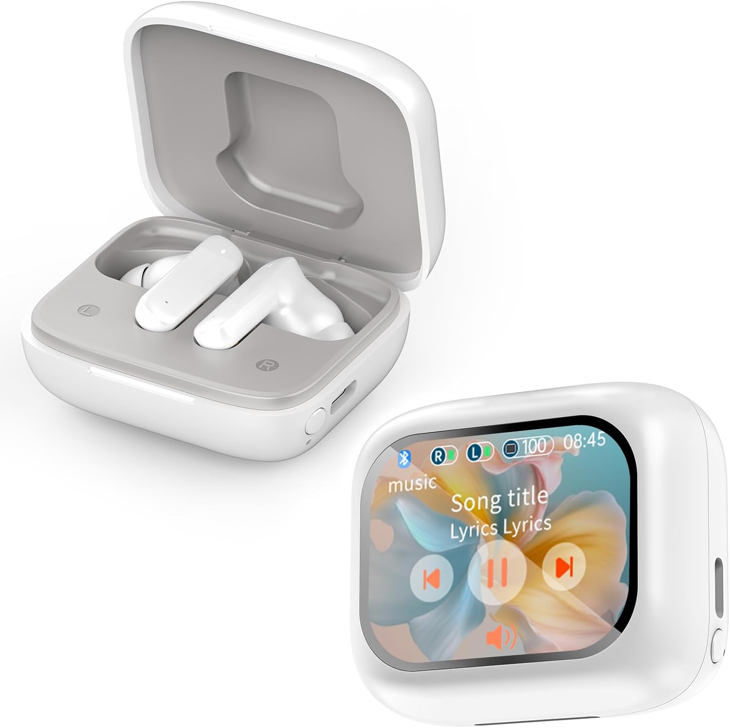 2.01” Touch Screen Wireless Earbuds Bluetooth 5.4 Headphones with 40H Playtime Deep Bass Stereo Ear Buds with Call ENC Noise Active Noise Cancelling in Ear for iOS/Android (White)
