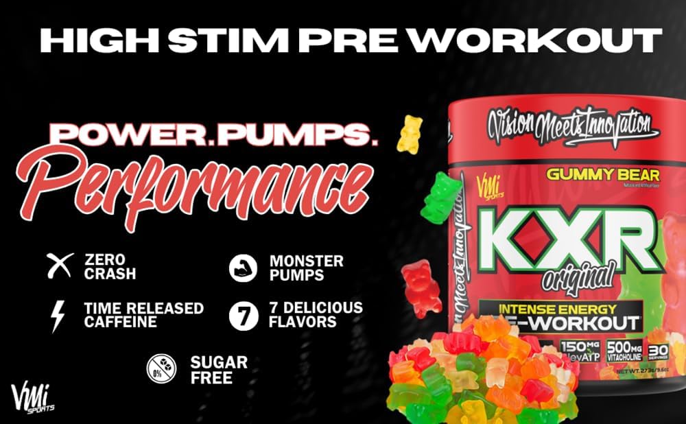 K-XR Pre-Workout Energy Powder | Intense Energy Pre-Workout Drink for Men and Women| Creatine Free | Improves Performance – Enhanced Focus & Increased Endurance | 30 Servings (Sour Candy)