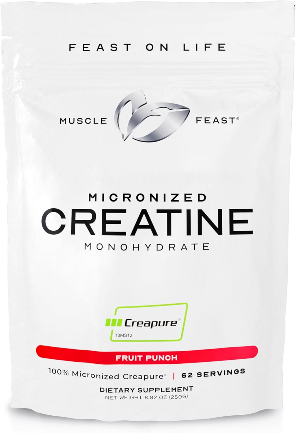 Muscle Feast Creapure – Micronized Creatine Monohydrate Powder | Premium Pre-Workout or Post-Workout | Flavored Creatine for Women & Men | Easy to Mix, Gluten-Free, Safe and Pure, (Fruit Punch, 250g)