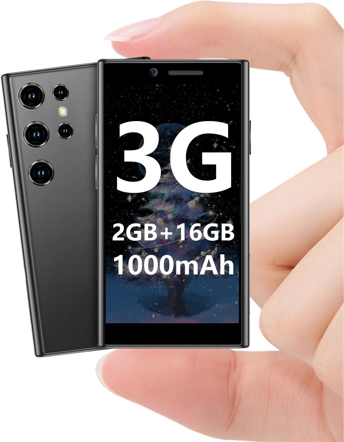 Mini Smartphone 3G Unlocked Mini Phone Kid’s Smartphone 3.0” HD Touch Screen World’s Smallest 1000mAh Battery Dual SIM Little Mobile Phone with Face ID Pocket Child Cellphone 2GB+16GB Black