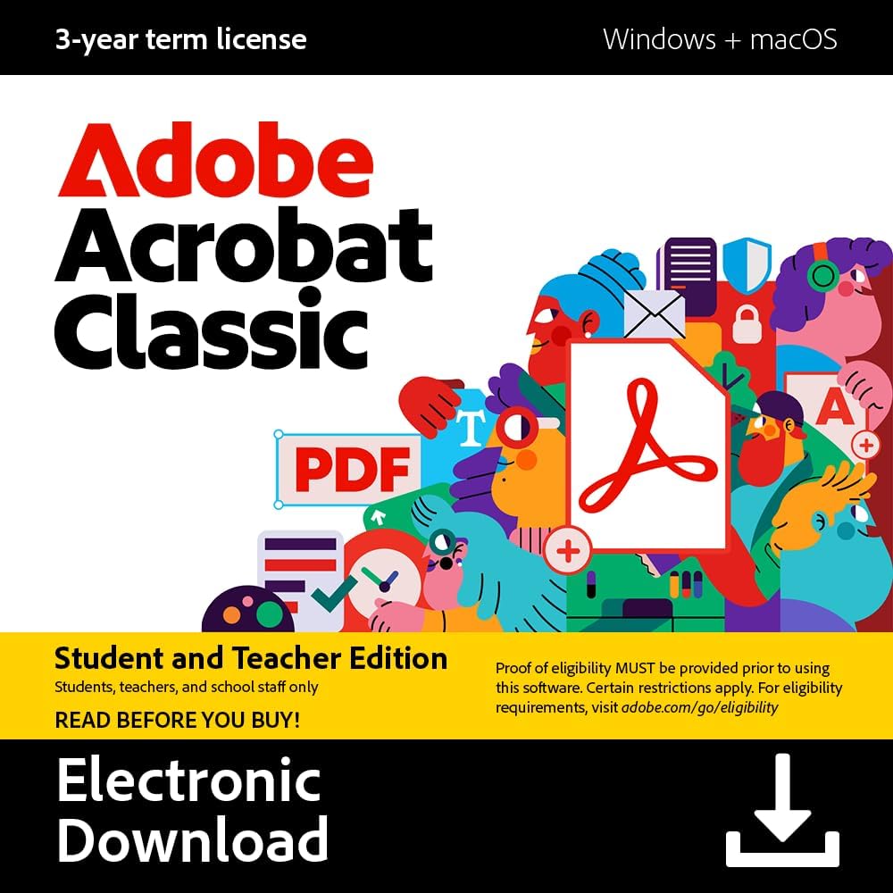 Adobe Acrobat Classic Pupil & Educator Version|Software application Download and install|PDF Software|3 -year term certificate|Activation Called for [PC/Mac Online Code]