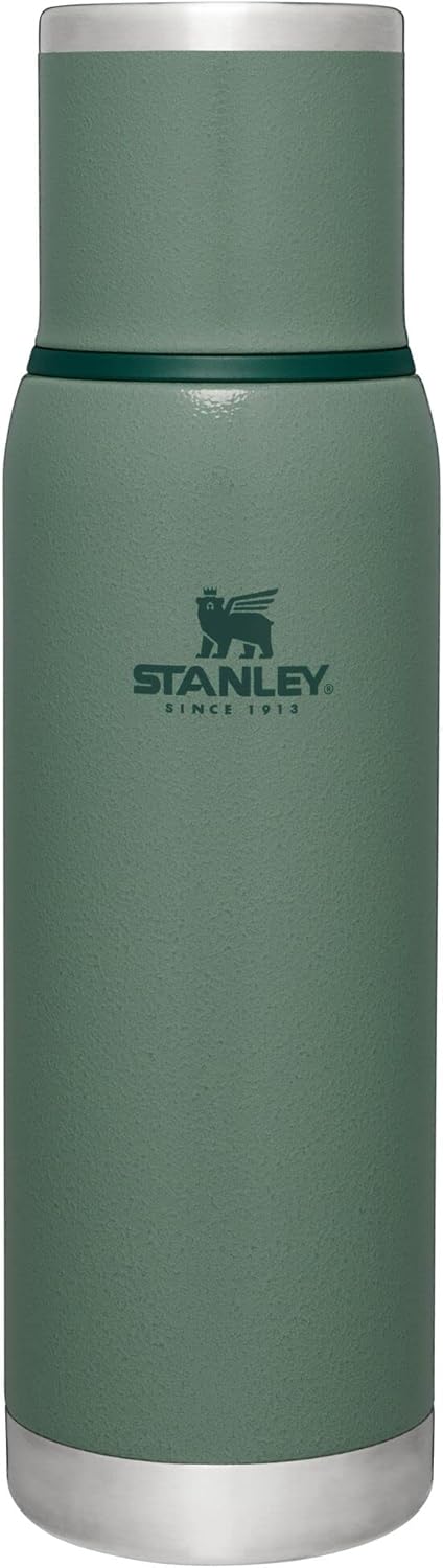 Stanley Adventure-To-Go Vacuum Bottle 1.1 qt | Wide Mouth with Leakproof Cup Lid | Keep Drinks Hot or Cold | Packable for Travel | Insulated Stainless Steel Thermos | BPA-Free | Hammertone Green