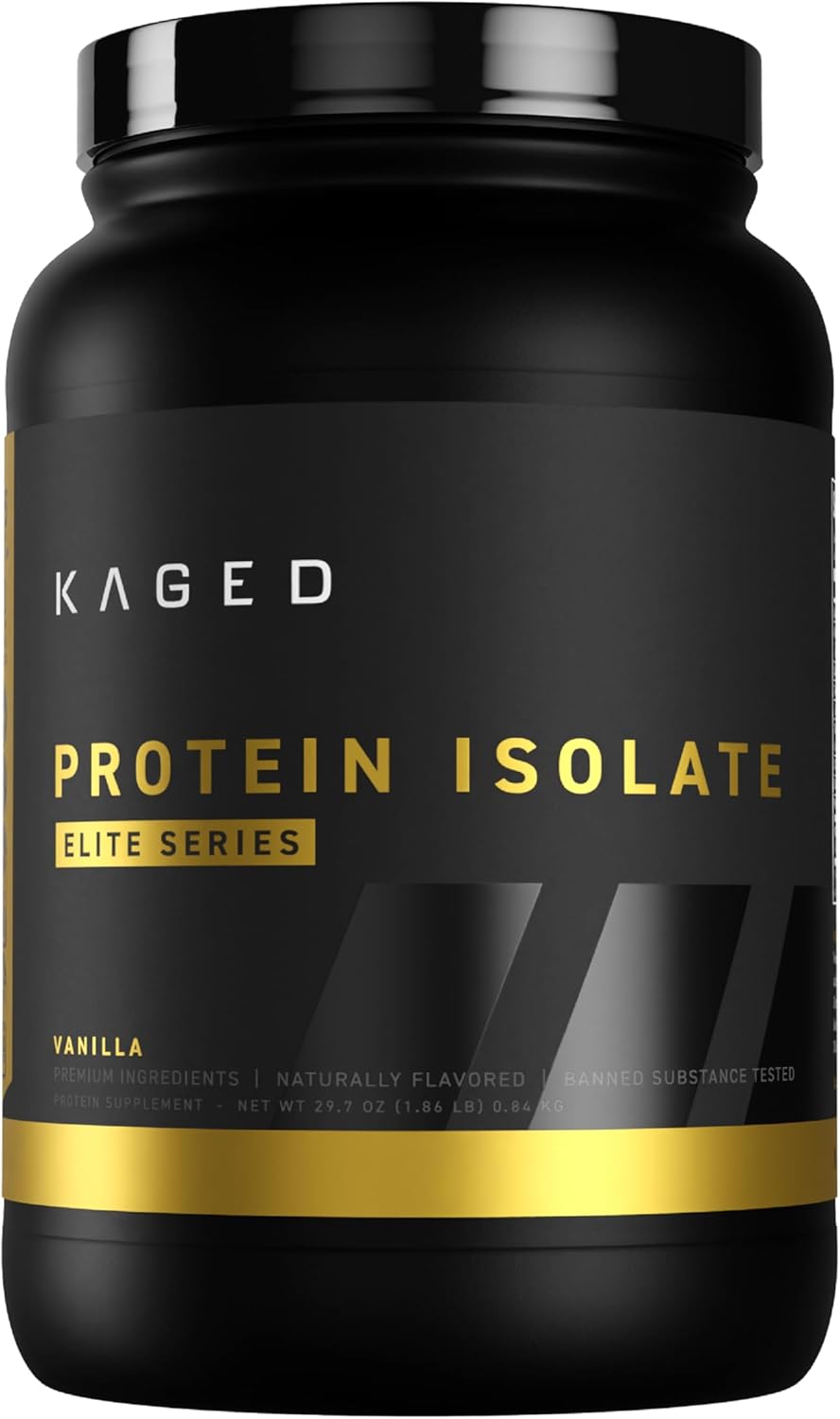 Kaged Protein Powder Elite: 100% Isolate Blend Whey, Casein, and Milk Protein Blend for Recovery and Muscle Building, Vanilla, 2lbs