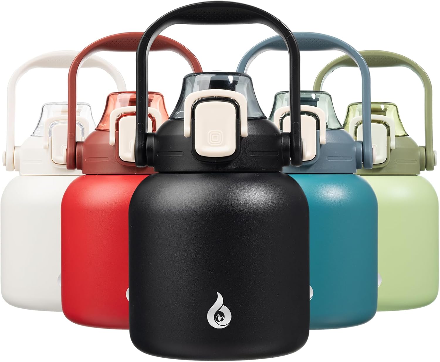 BJPKPK Insulated Water Bottles with Straw, 27 oz Charming Water Bottles with Handle, BPA Free Stainless Steel Metal Thermos, Easy Carry Thermos for Guys & Female, Black