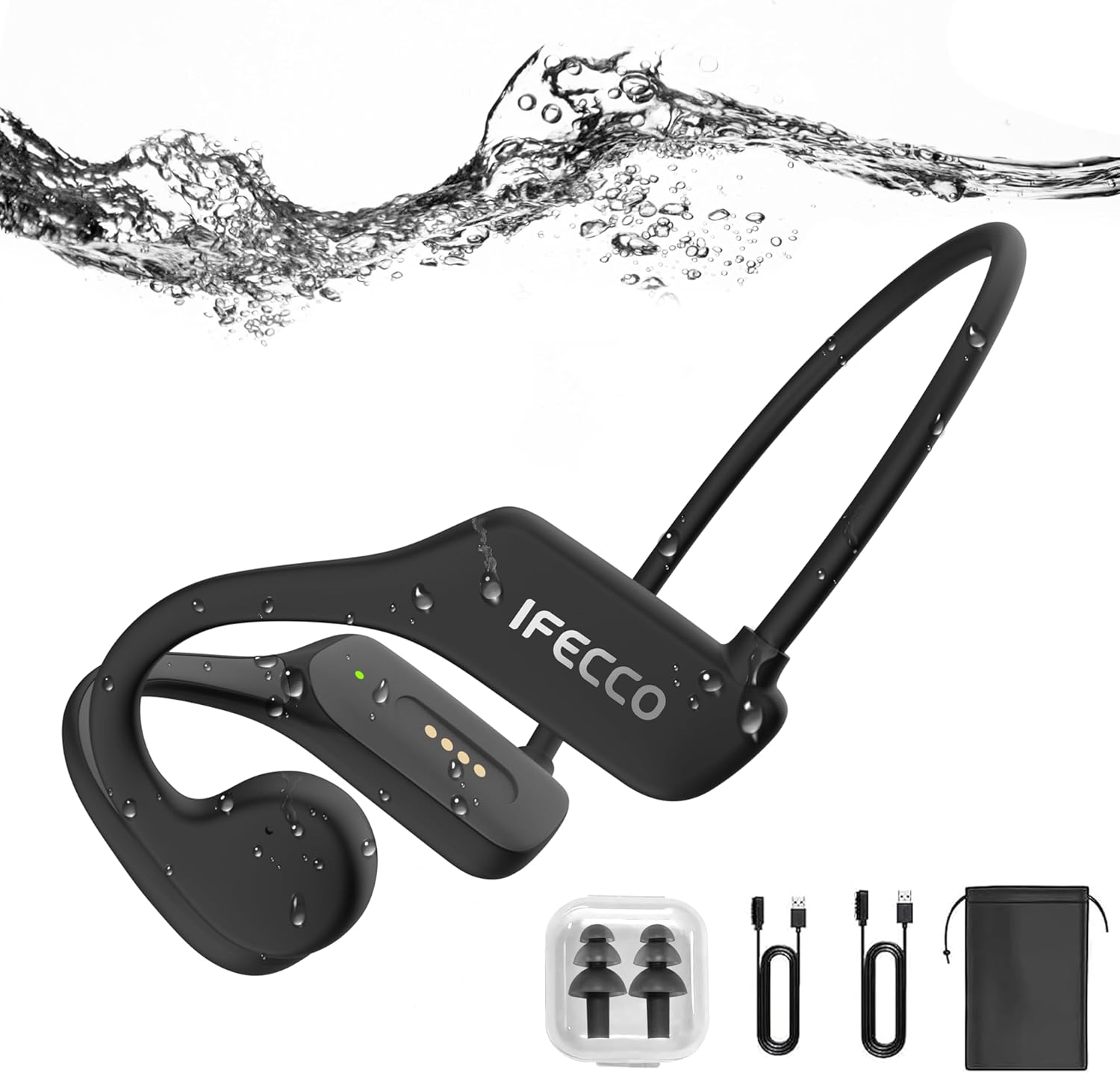 IFECCO Bone Conduction Headphones Swimming – IP 68 Water-proof Earphones for Swimming Bluetooth 5 3, Wireless Open Ear Underwater Earbuds with 32 G Mp 3 Built-in Mic for Sporting Activity Running Cycling
