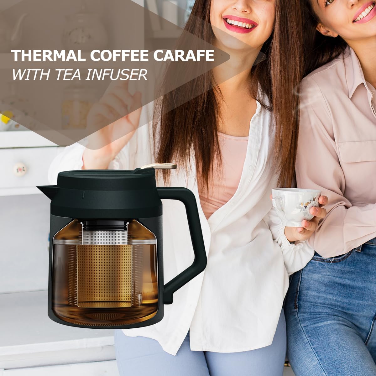 Thermal Coffee Carafe, 51 Oz/ 1 5 L, 304 Quality Stainless Steel Vacuum Insulated Thermoses for Hot/Cold Water with Tea Filter, Portable for Traveling, Camping, Office