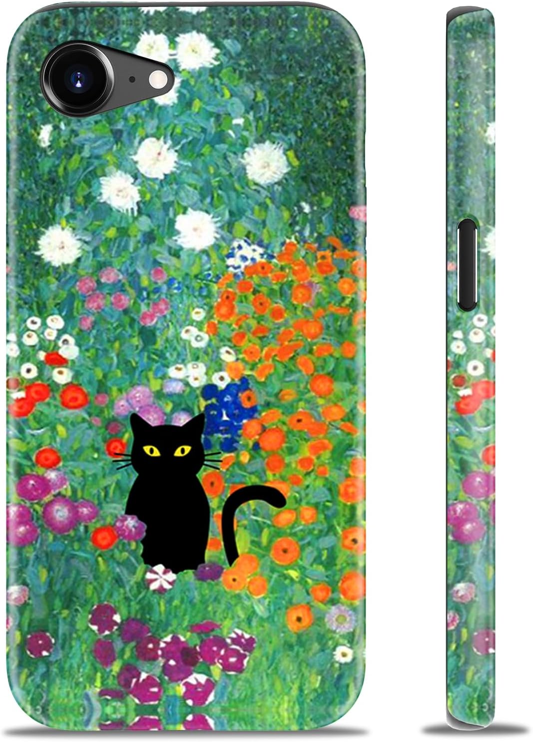 for iPhone 16e Case Cute – Wireless Charging Compatible – Dual-Layer Hard Shell + Silicone Cover – Protective Phone Case Aesthetic Trendy Designs for Women – A Black Cat in Flower