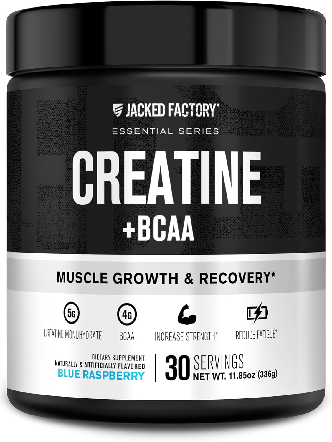 Jacked Factory Creatine + BCAAs – Creatine Monohydrate + BCAA Powder for Increased Post-Workout Recovery, Performance, Lean Muscle Growth, & Reduced Fatigue – 30 Servings, Blue Raspberry