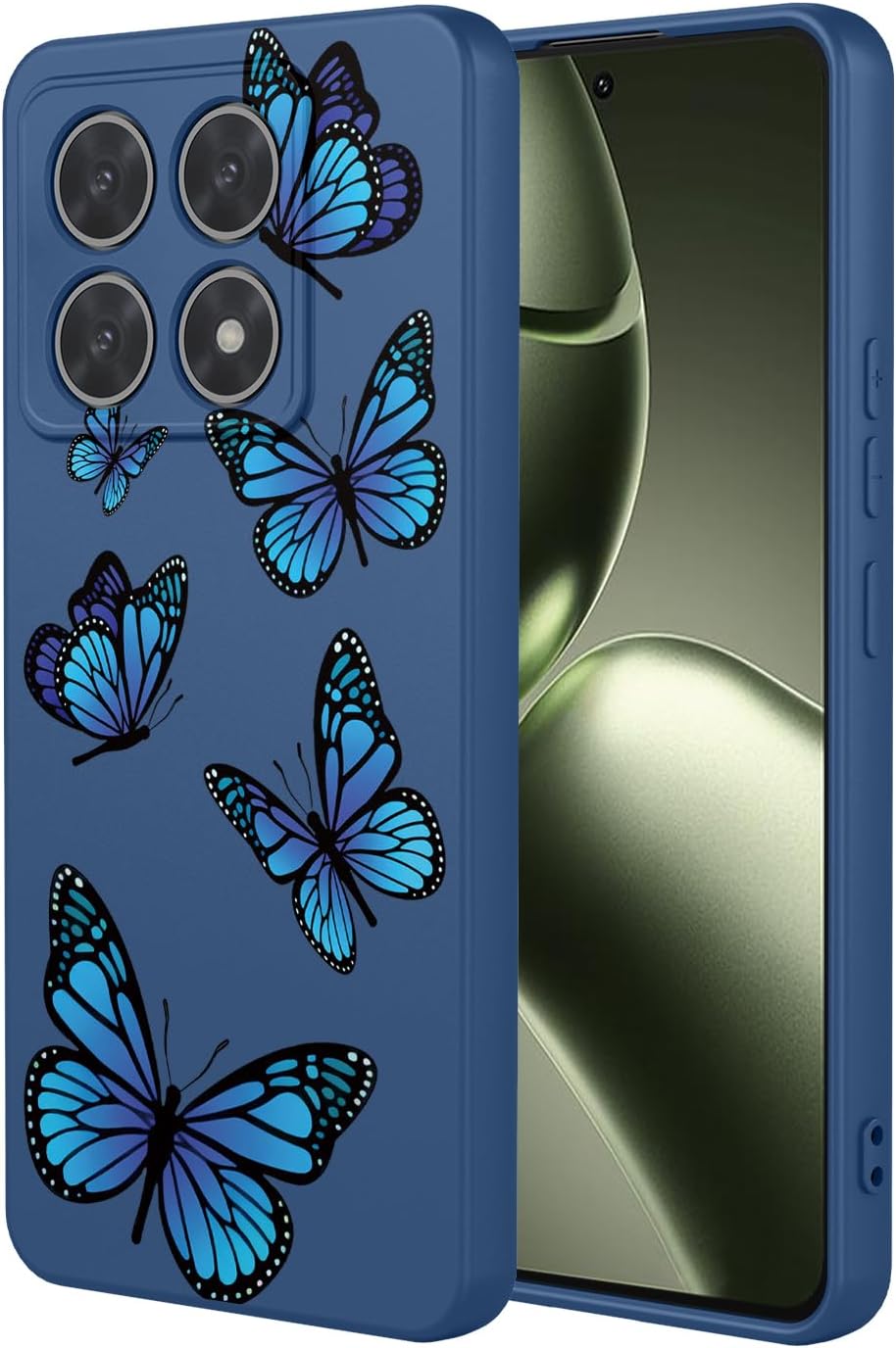 Phone Case for Xiaomi 14T Case, Case Shockproof Flexible Bumper TPU Soft Case Butterfly Pattern Phone Cover for Xiaomi 14T Blue Butterfly