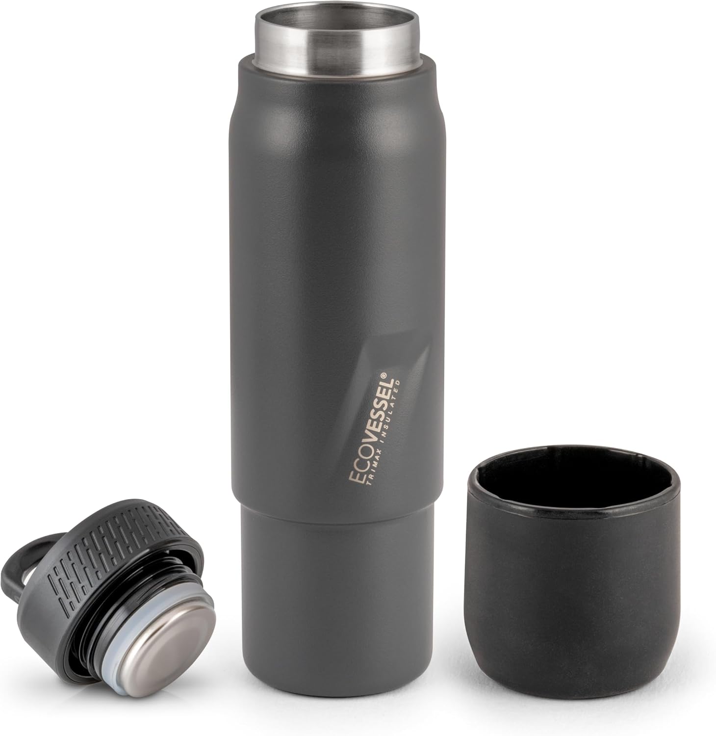 EcoVessel Stainless-steel Flask with Removable Shot Cup, Vacuum Insulated Container for Hot and Cold Drinks, Thermos with Foldable Deal With for Travel and Outdoor camping, 8 oz (Gray)