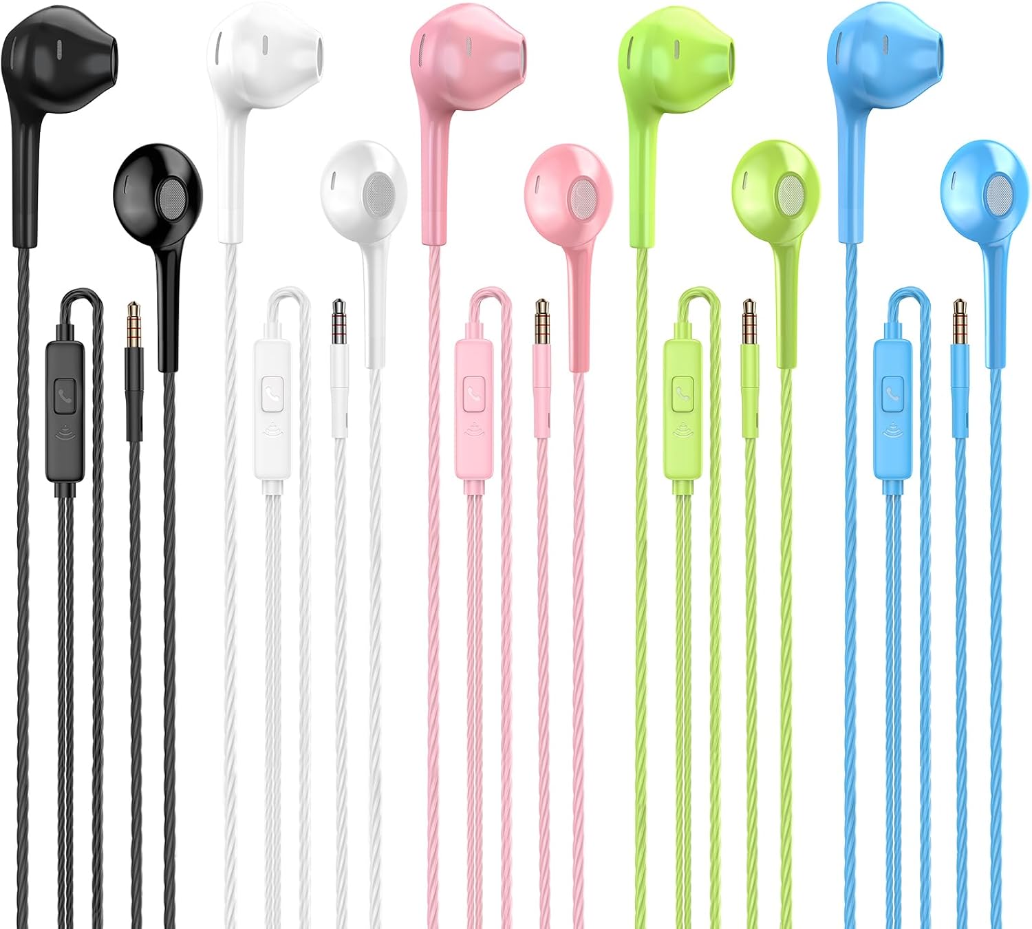 Earbuds Headphones with Microphone Pack of 5, Noise Isolating Wired Earbuds, Earphones with Powerful Heavy Bass Stereo, Compatible with Android, Phone, Laptops, MP3 and All 3.5mm Interface