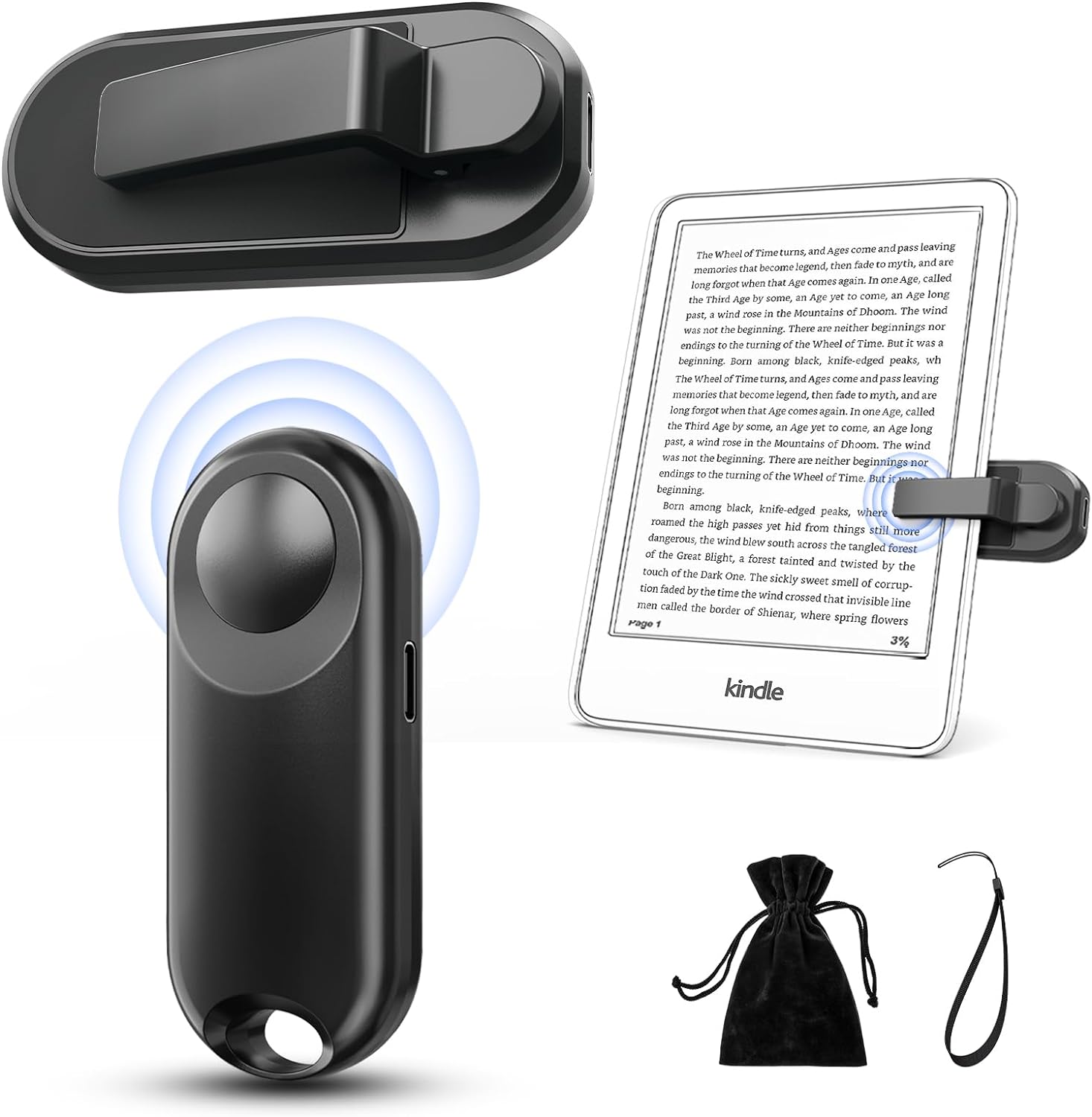 RF Push-button Control Page Turner for Kindle Paperwhite, Kindle Accessories Remote Image and Video for Electronic book iPhone iPad Android Tablets Analysis Novels Comic Books Remote Extenders(Black)