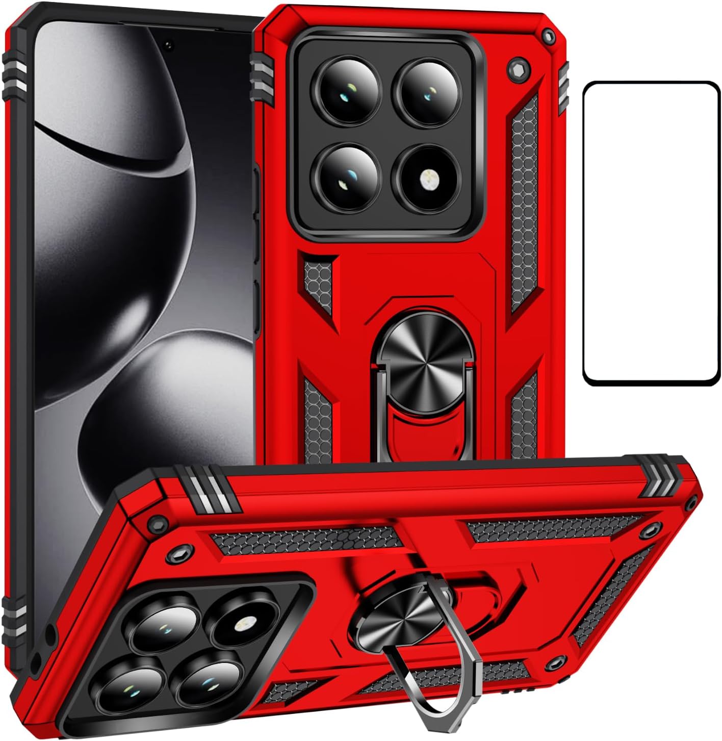for Xiaomi 14T Pro Case with Screen Protector,Slim Fit Military Protection Shockproof Armor Defender Protective Back Cover Phone Case for xiaomi 14t pro 2025 (14T Pro Red)