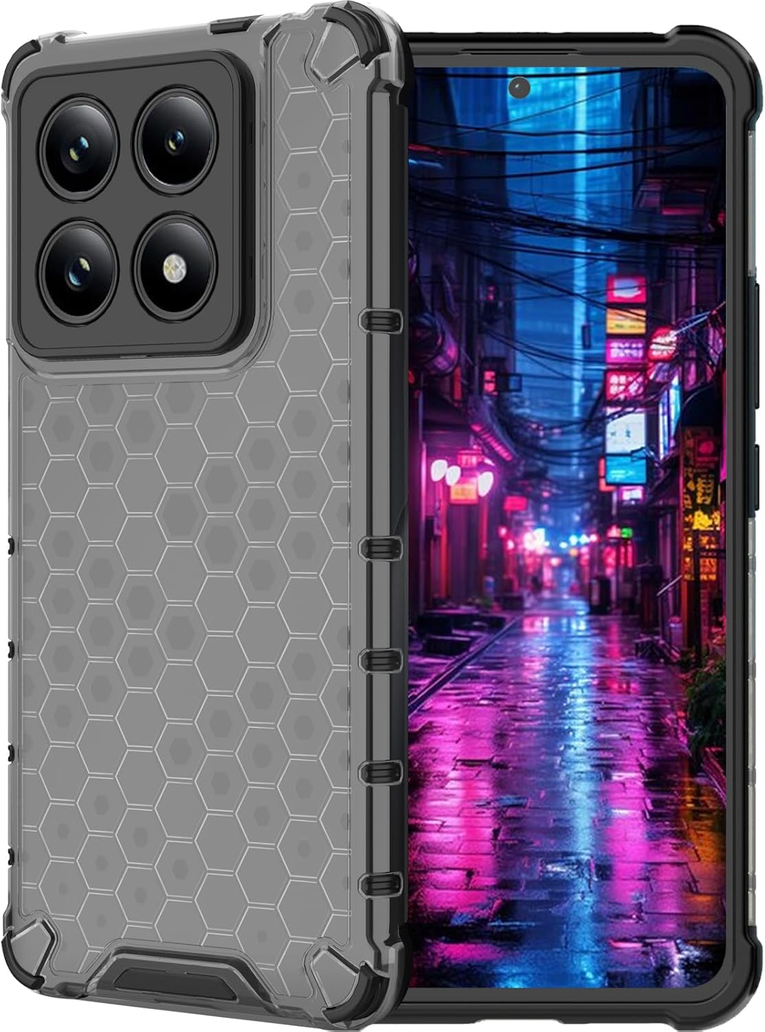 Clear Case for Xiaomi 14 T Pro, Non-Yellowing Anti-Scratch Back Slim Honeycomb Shockproof Protection Cover Case for Xiaomi 14T Pro Transparent Black